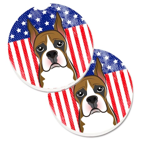 Carolines Treasures American Flag and Boxer Set of 2 Cup Holder Car Coaster BB2153CARC